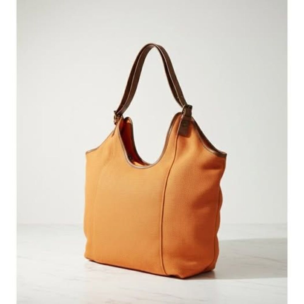 Orange Canvas Wooven hobo beach Handbag With Brown Faux leather Straps